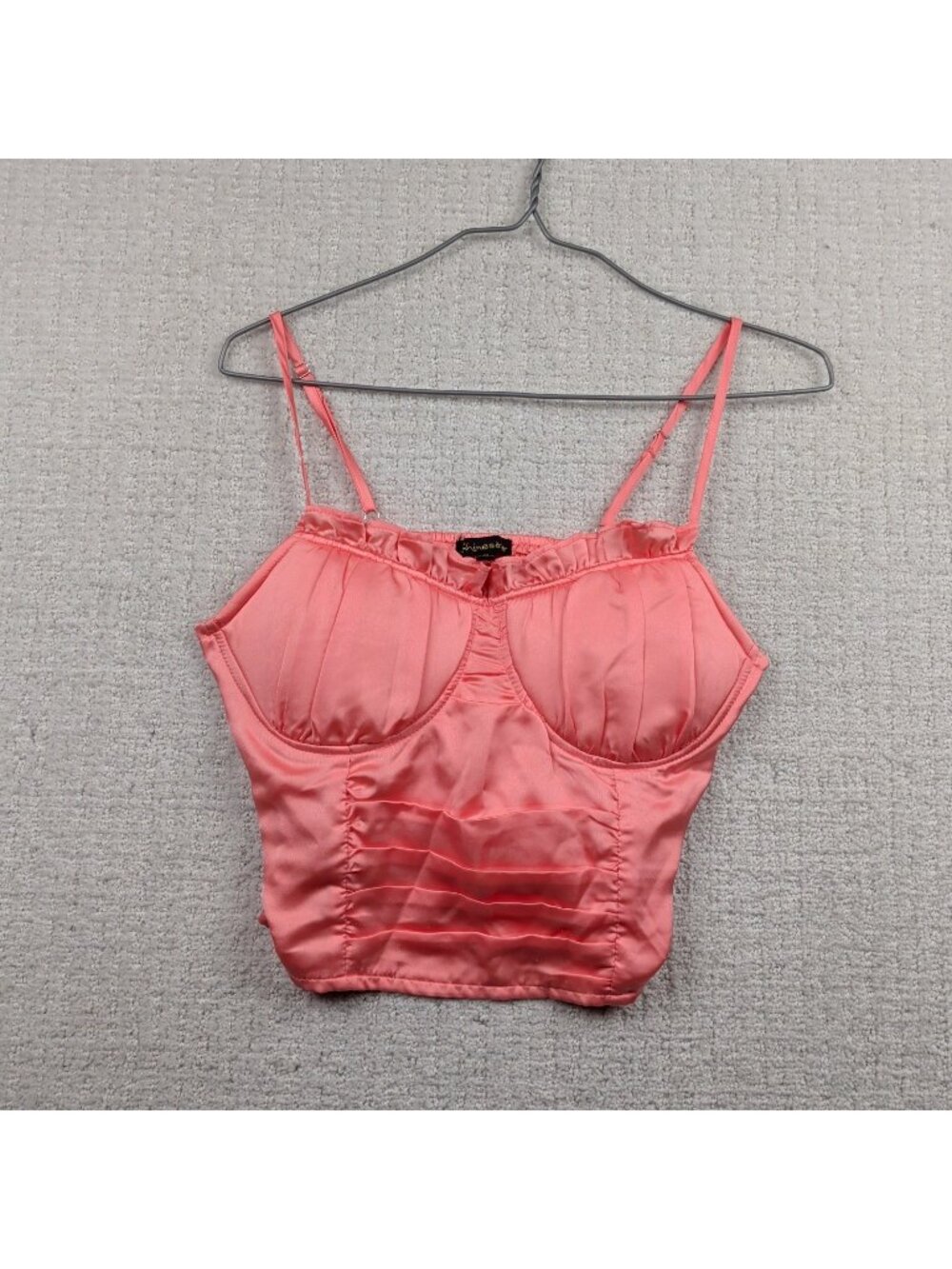 Y2K Shinesdar Corset Bustier Crop Top Ruffle Satin Pink Ruched Mcbling 2000's M